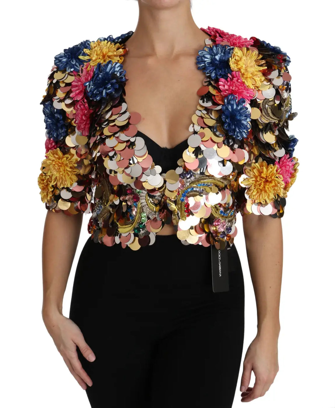 Dolce &amp; Gabbana Crystal Sequined Floral Jacket Coat
