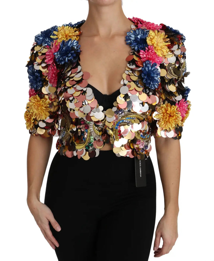 Dolce &amp; Gabbana Crystal Sequined Floral Jacket Coat