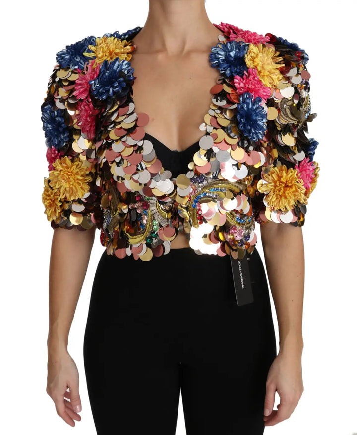 Dolce &amp; Gabbana Crystal Sequined Floral Jacket Coat