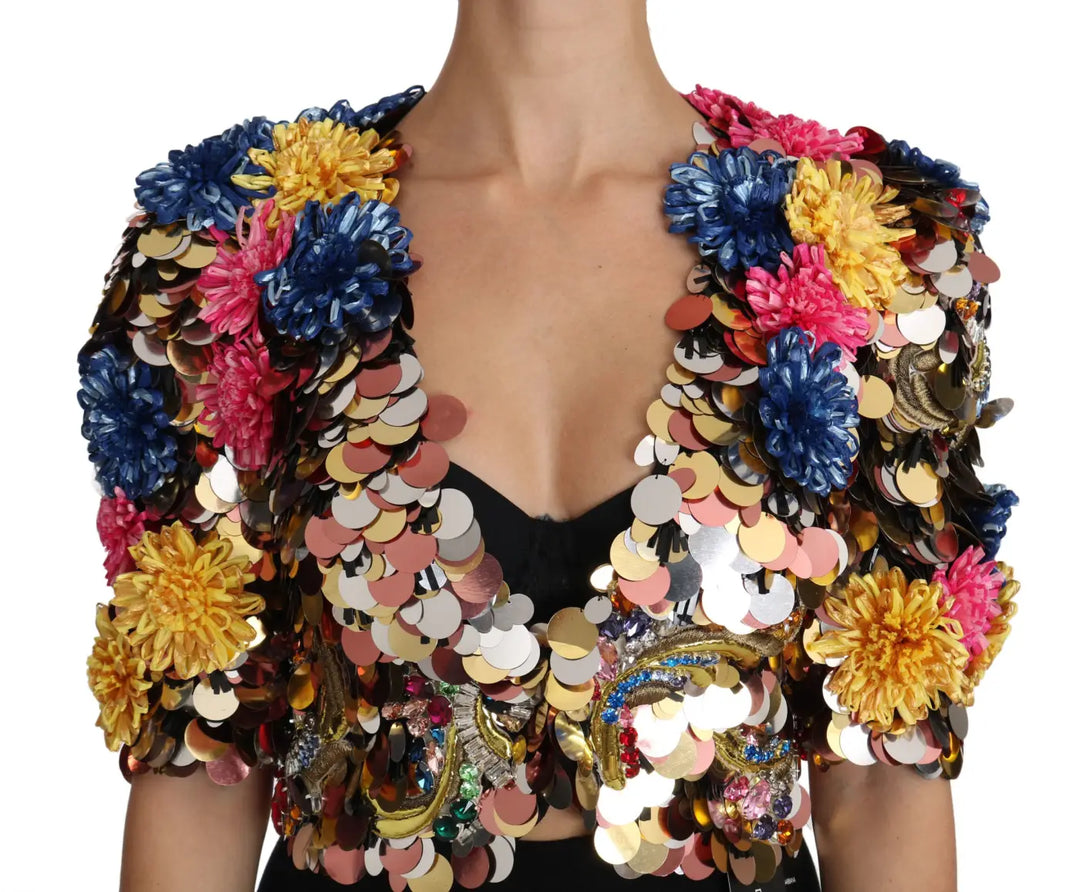 Dolce &amp; Gabbana Crystal Sequined Floral Jacket Coat