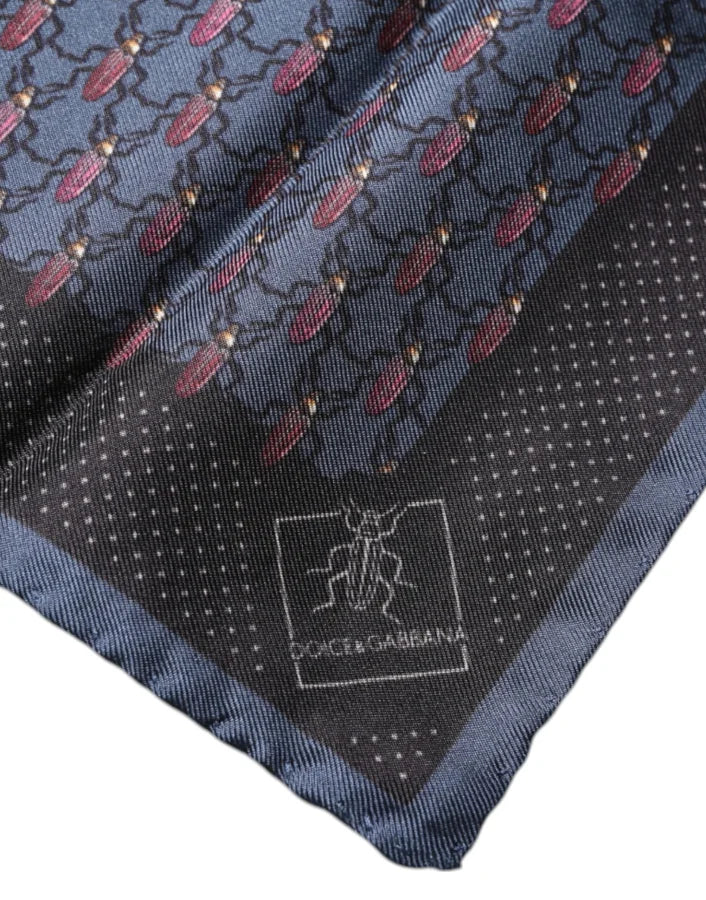 Dolce &amp; Gabbana Dark Blue Beetle Square Handkerchief Scarf