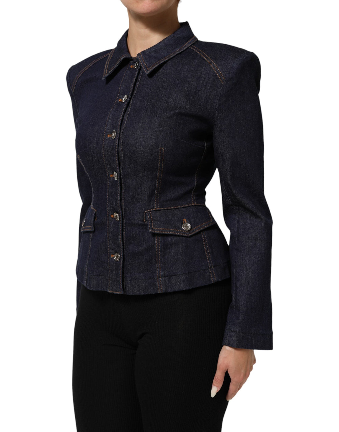 Dolce &amp; Gabbana Trucker Jackets - Dark Blue Cotton Collared Denim Coat Jacket