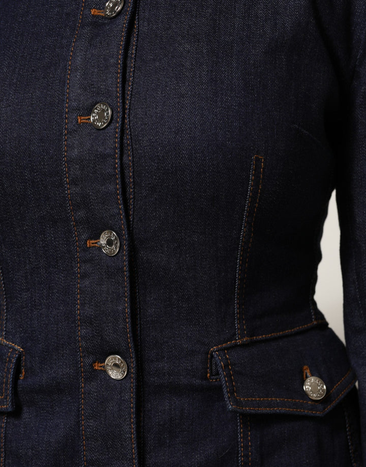 Dolce &amp; Gabbana Trucker Jackets - Dark Blue Cotton Collared Denim Coat Jacket