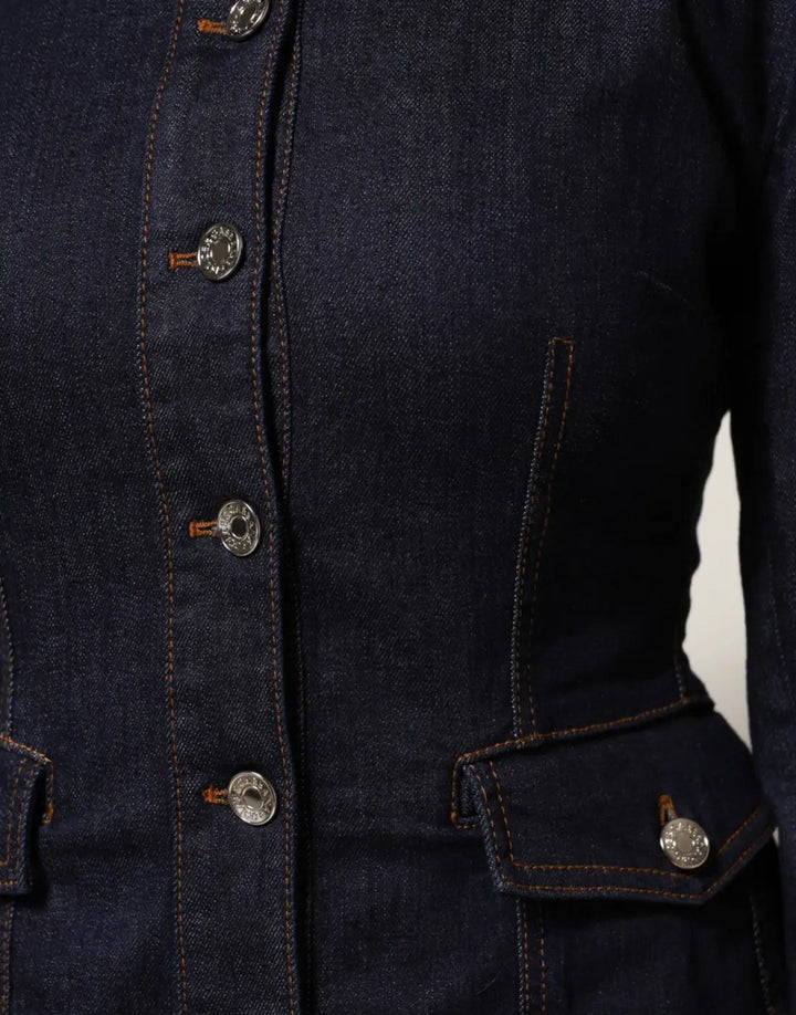 Dolce &amp; Gabbana Dark Blue Cotton Collared Denim Coat Jacket