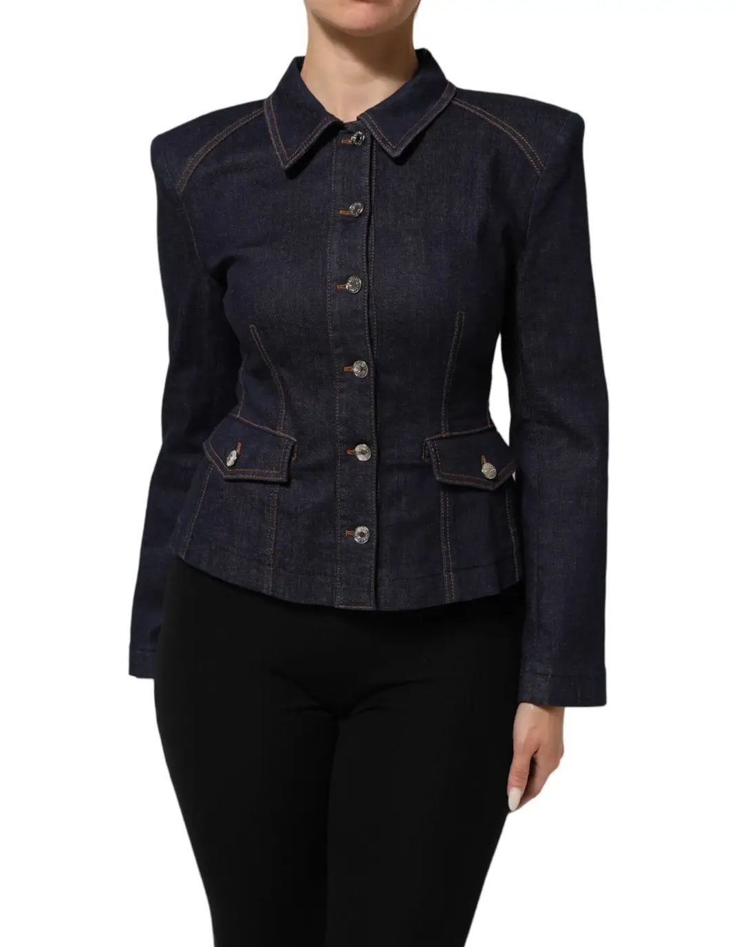 Dolce &amp; Gabbana Dark Blue Cotton Collared Denim Coat Jacket