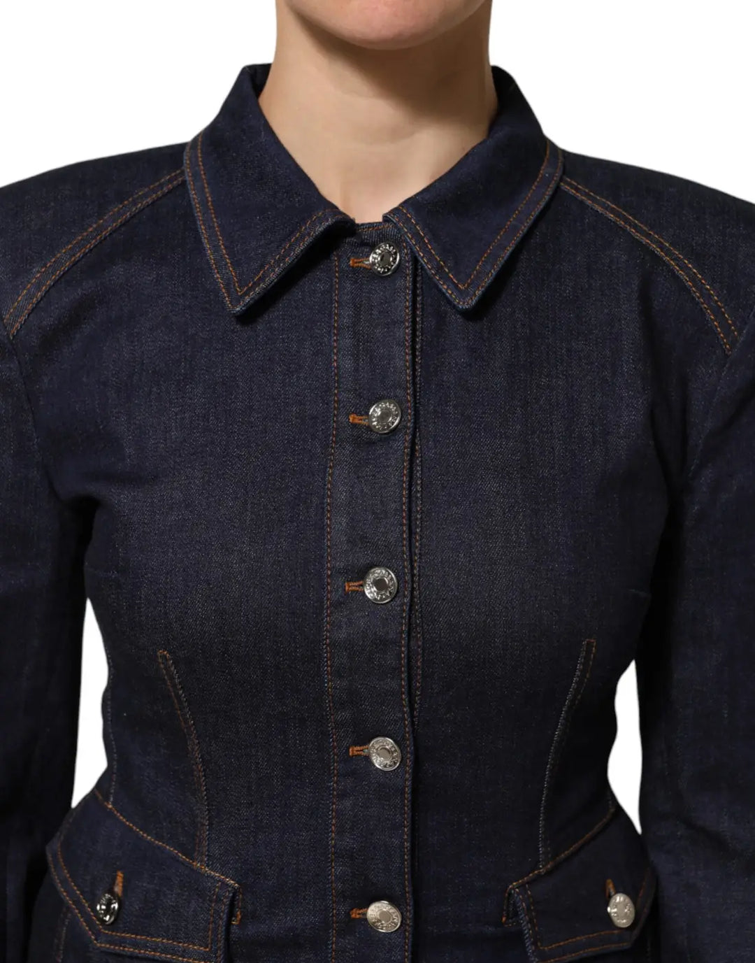 Dolce &amp; Gabbana Dark Blue Cotton Collared Denim Coat Jacket
