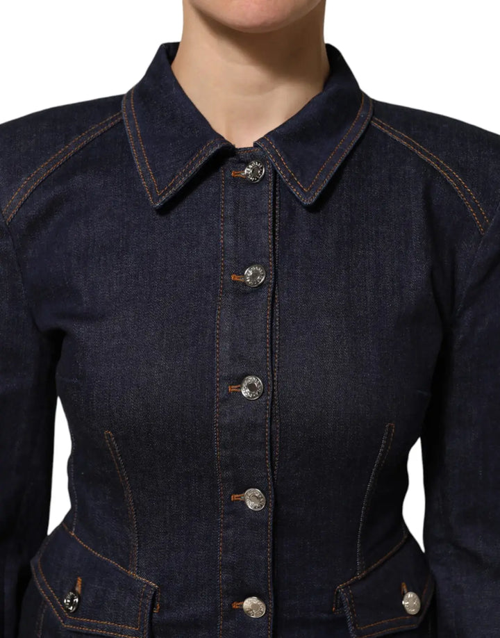 Dolce &amp; Gabbana Dark Blue Cotton Collared Denim Coat Jacket