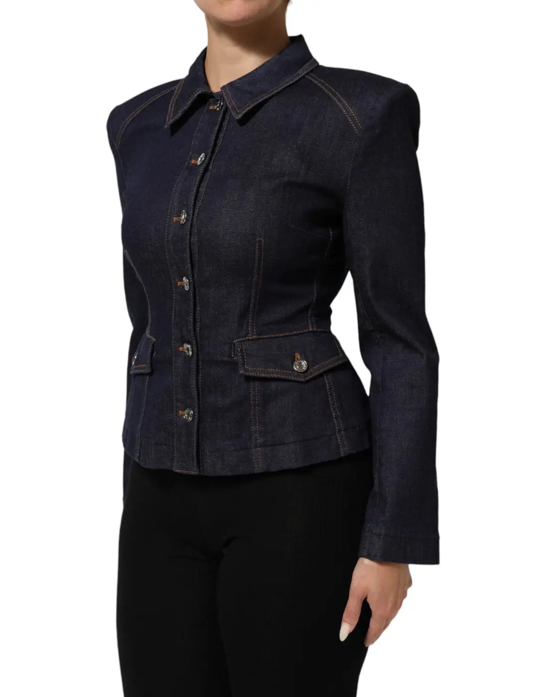 Dolce &amp; Gabbana Dark Blue Cotton Collared Denim Coat Jacket