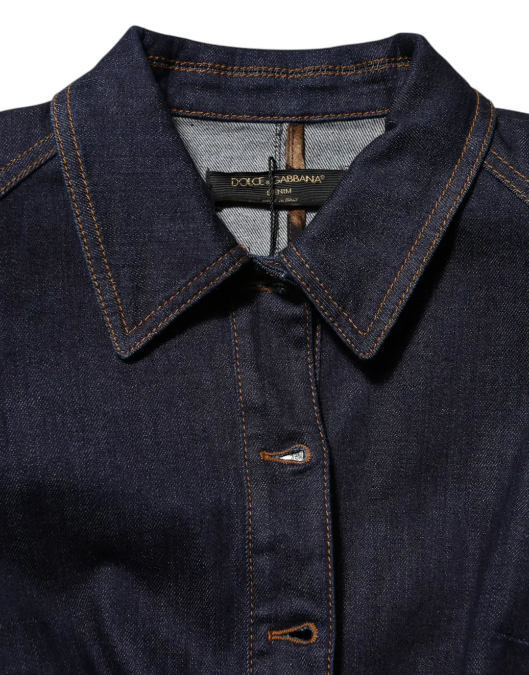 Dolce &amp; Gabbana Dark Blue Cotton Collared Denim Coat Jacket