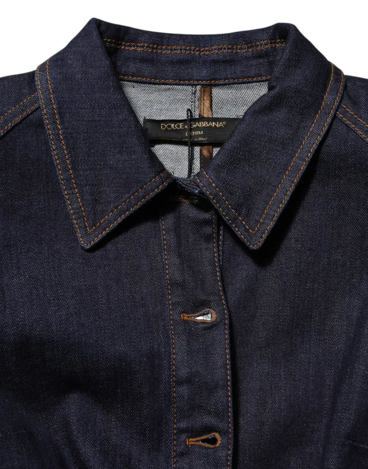Dolce &amp; Gabbana Dark Blue Cotton Collared Denim Coat Jacket