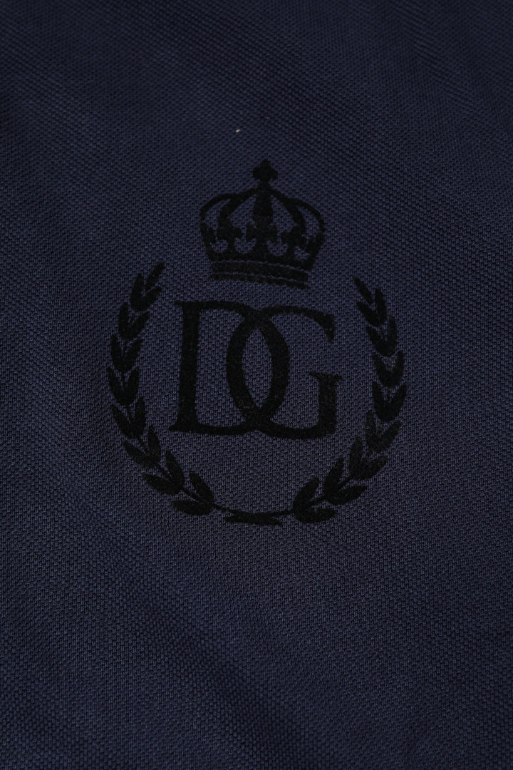 Dolce &amp; Gabbana Dark Blue Cotton Crown Collared Polo T-shirt