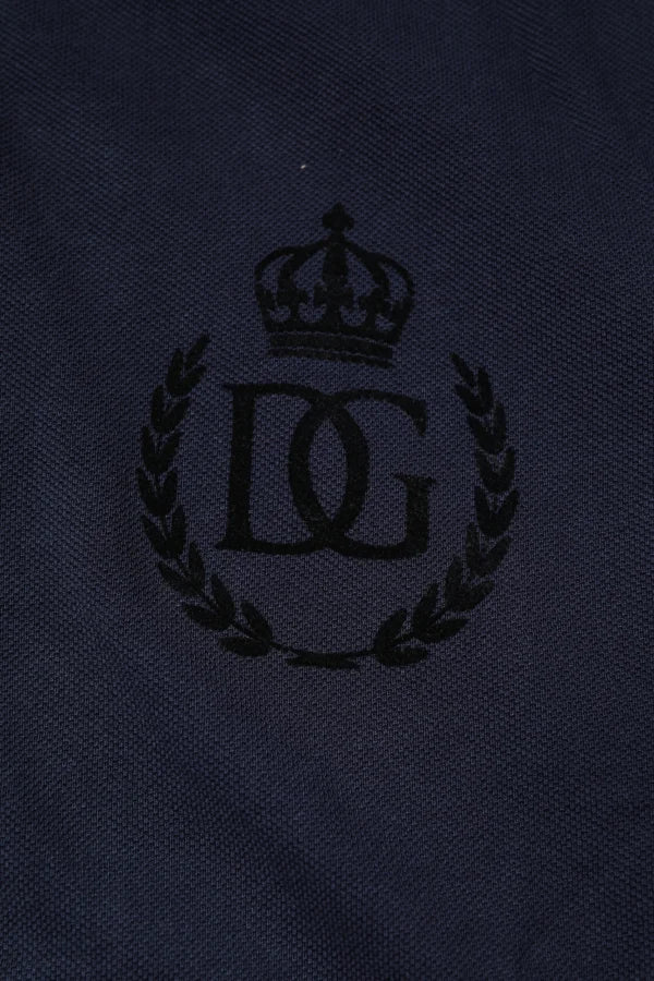 Dolce &amp; Gabbana Dark Blue Cotton Crown Collared Polo T-shirt