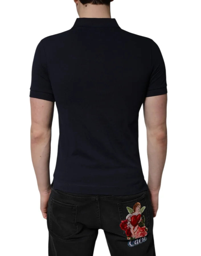 Dolce &amp; Gabbana Dark Blue Cotton Crown Collared Polo T-shirt