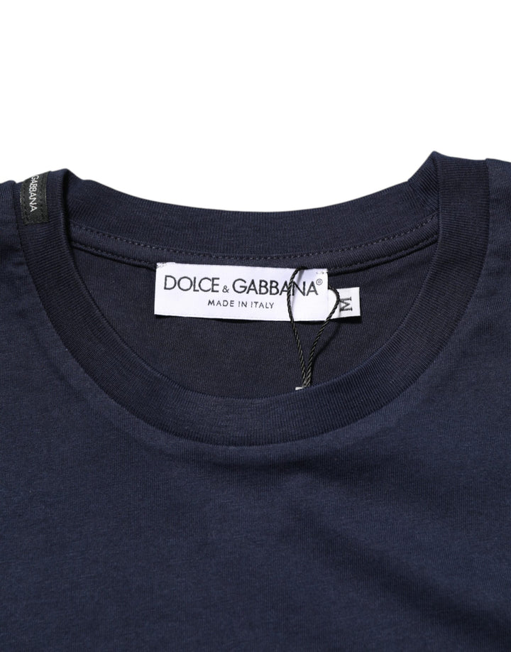 Dolce &amp; Gabbana Dark Blue Cotton Dg Logo Print Men’s Top T-shirt