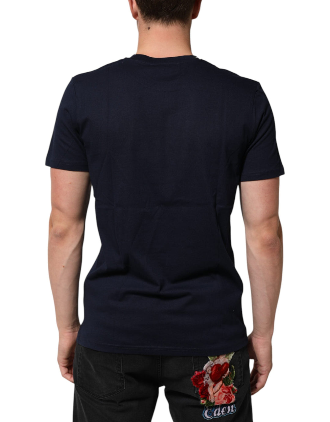 Dolce &amp; Gabbana Dark Blue Cotton Dg Logo Print Men’s Top T-shirt