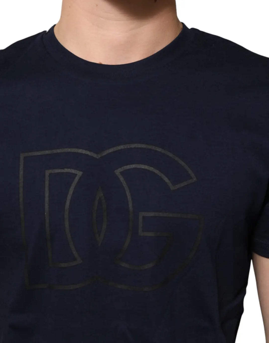 Dolce &amp; Gabbana Dark Blue Cotton DG Logo Print Men’s Top T-shirt
