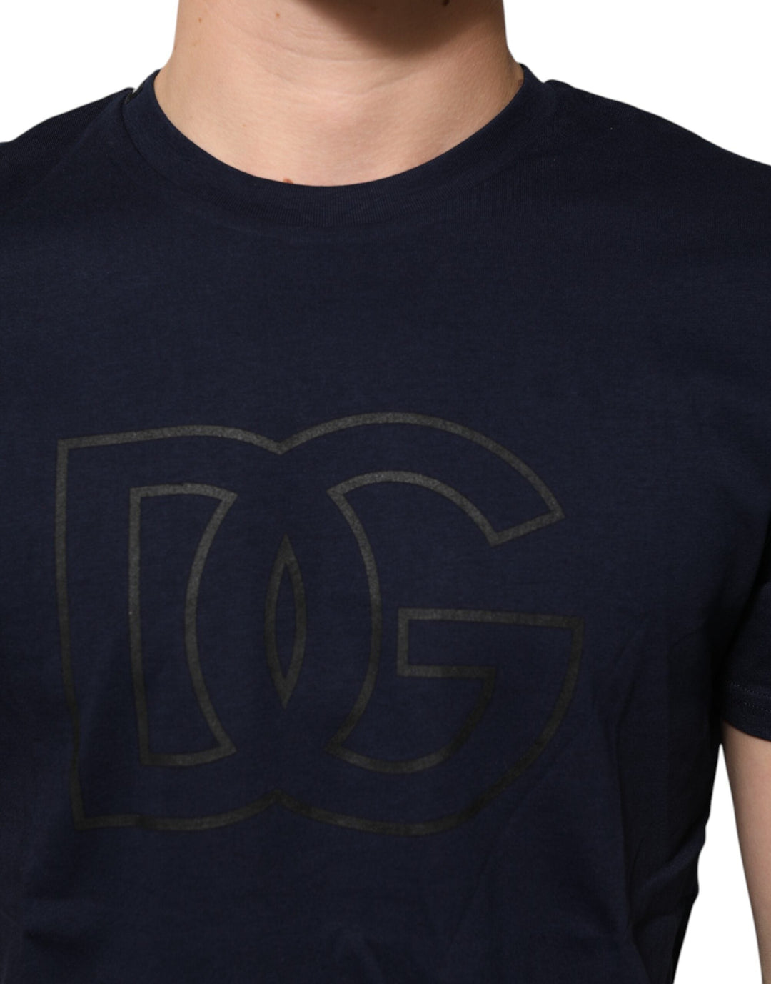 Dolce &amp; Gabbana Dark Blue Cotton Dg Logo Print Men’s Top T-shirt