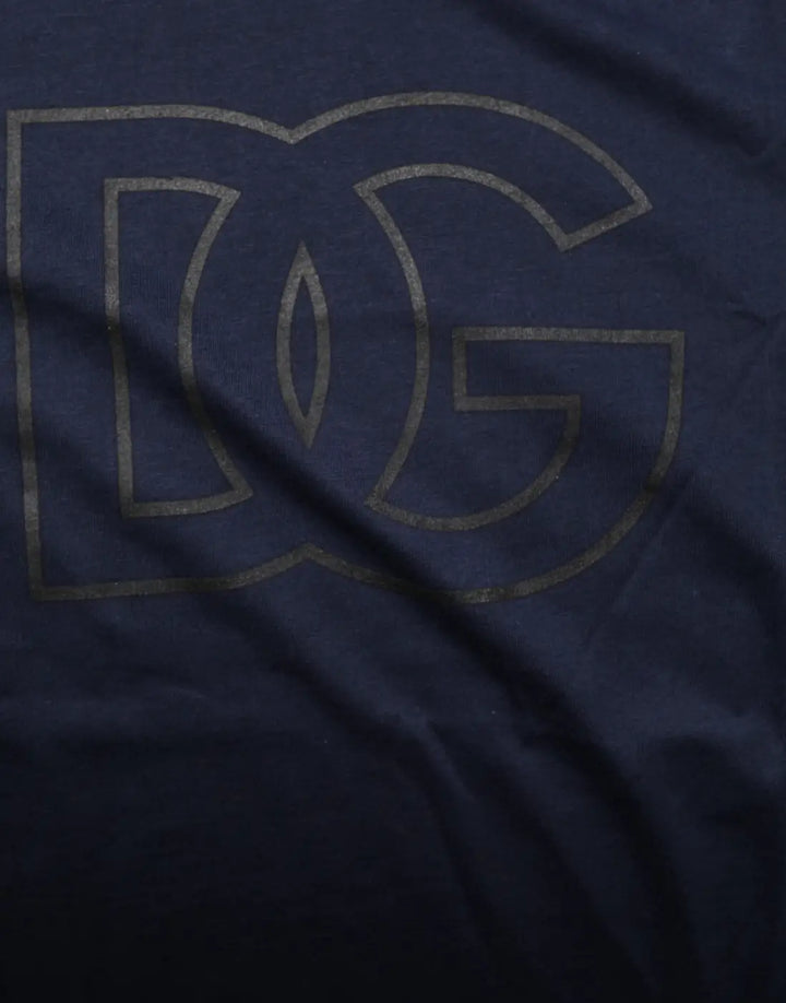 Dolce &amp; Gabbana Dark Blue Cotton DG Logo Print Men’s Top T-shirt