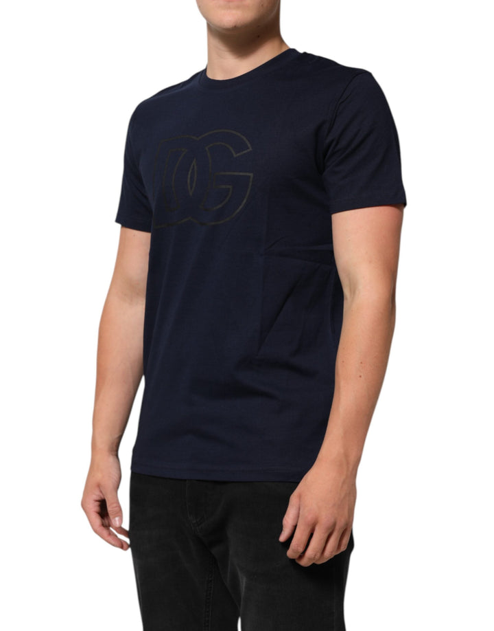 Dolce &amp; Gabbana Dark Blue Cotton Dg Logo Print Men’s Top T-shirt