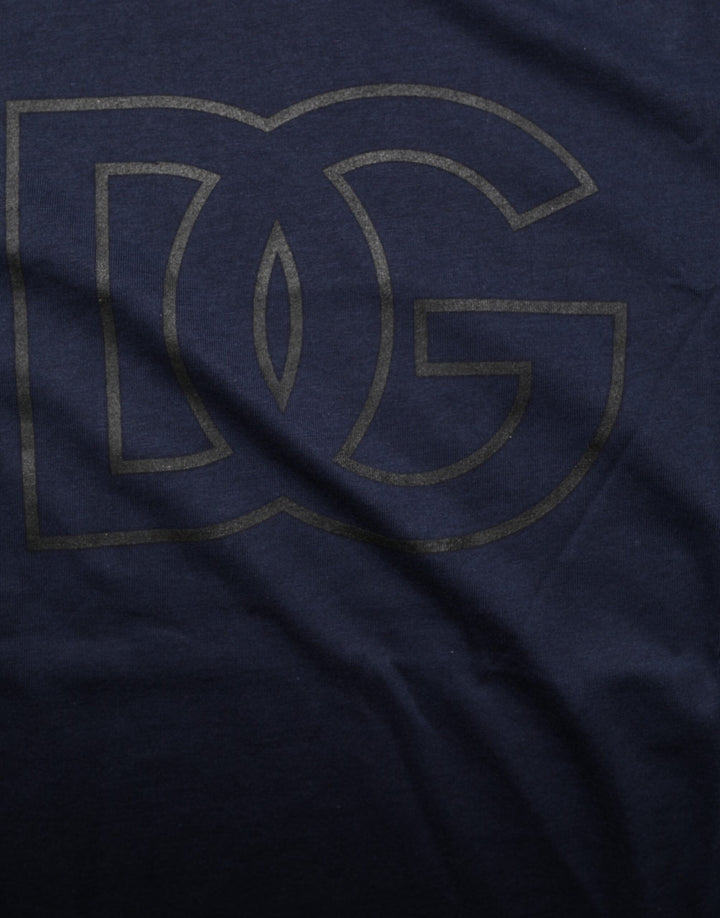 Dolce &amp; Gabbana Dark Blue Cotton Dg Logo Print Men’s Top T-shirt
