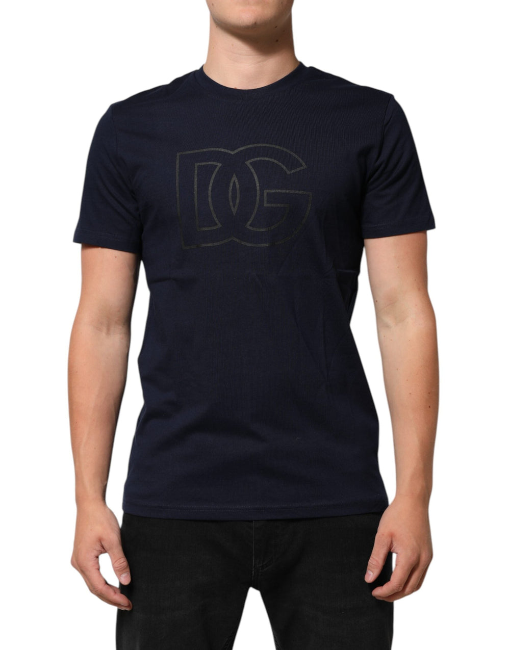 Dolce & Gabbana Dark Blue Cotton Dg Logo Print Men’s Top T-shirt