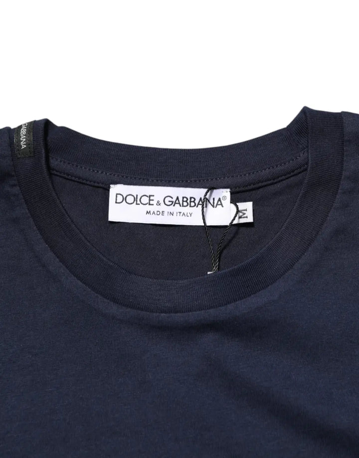 Dolce &amp; Gabbana Dark Blue Cotton DG Logo Print Men’s Top T-shirt