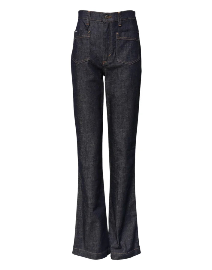 Dolce & Gabbana Dark Blue Cotton Flared Wide Leg Denim Jeans