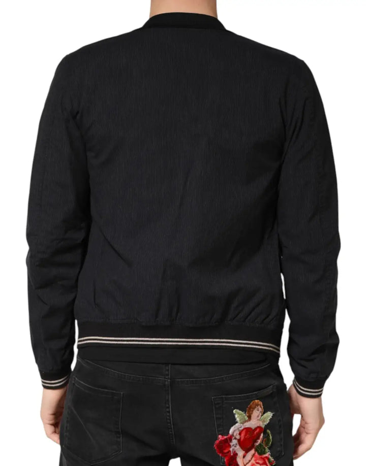 Dolce &amp; Gabbana Dark Blue Cotton Full Zip Bomber Men Jacket