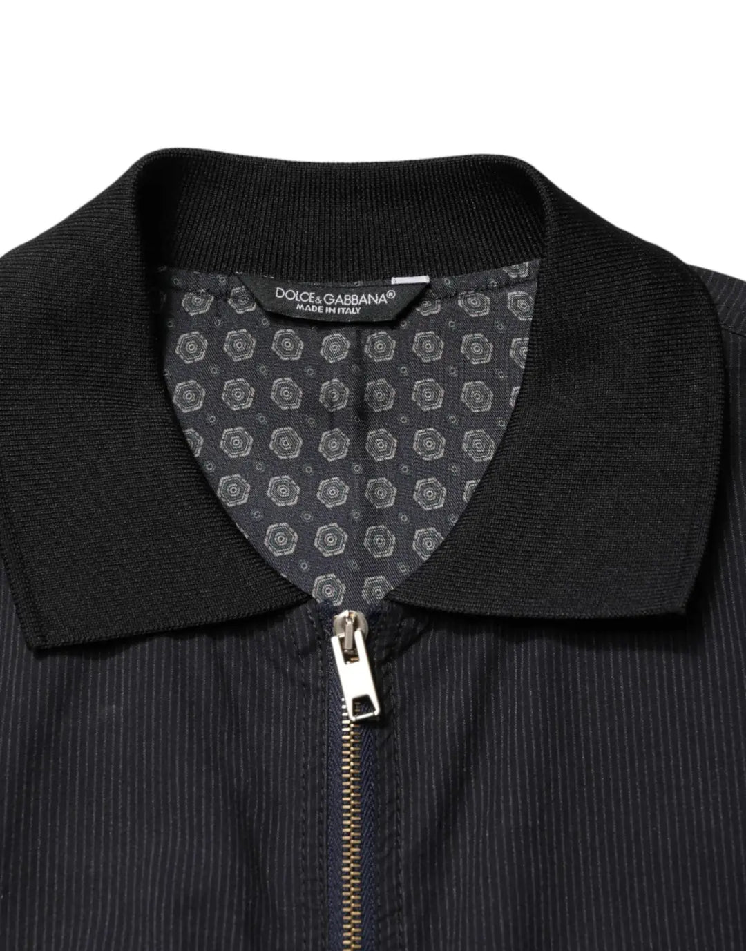 Dolce &amp; Gabbana Dark Blue Cotton Full Zip Bomber Men Jacket