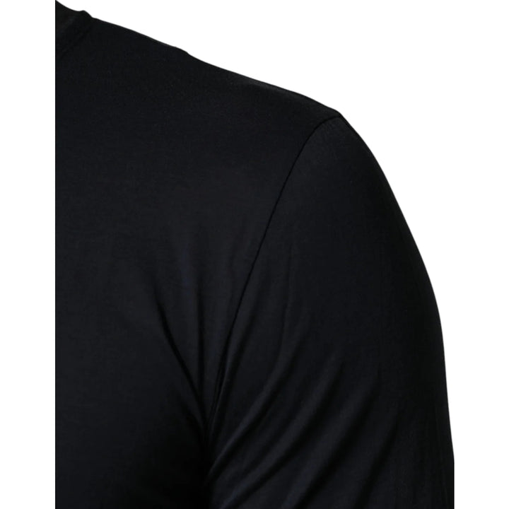 Dolce &amp; Gabbana Dark Blue Cotton Henley Long Sleeves T-Shirt