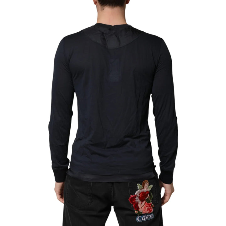 Dolce &amp; Gabbana Dark Blue Cotton Henley Long Sleeves T-Shirt