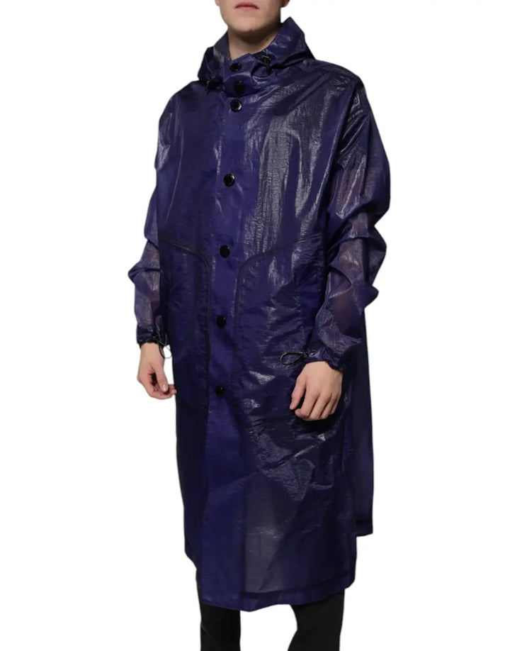 Dolce &amp; Gabbana Dark Blue Cotton Hooded Men Raincoat Jacket