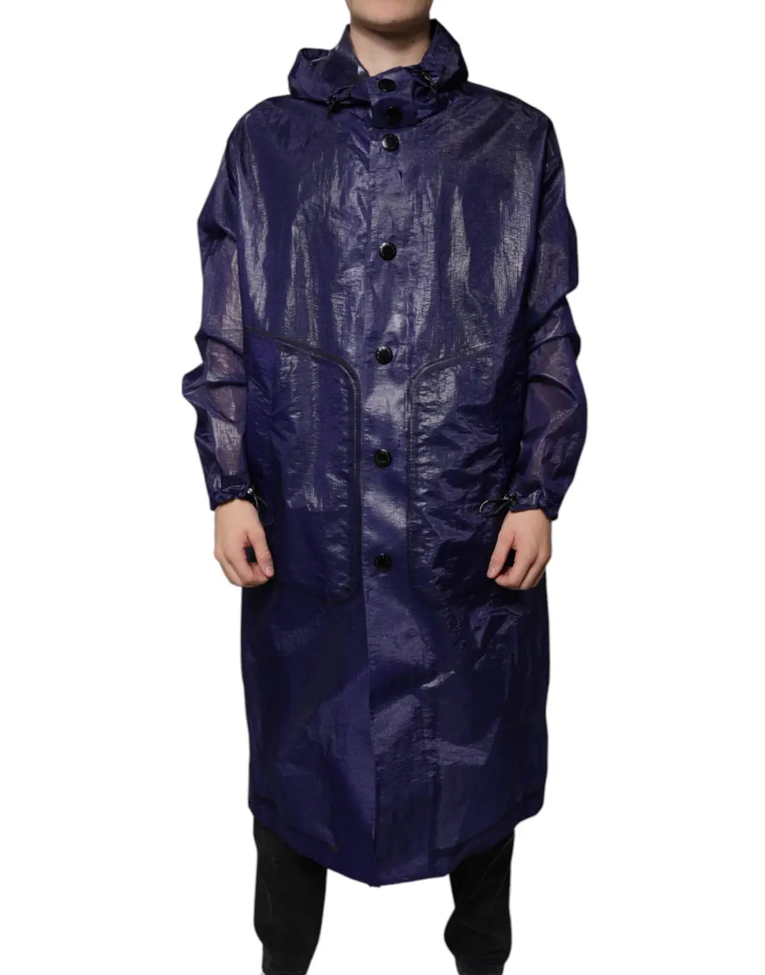 Dolce &amp; Gabbana Dark Blue Cotton Hooded Men Raincoat Jacket