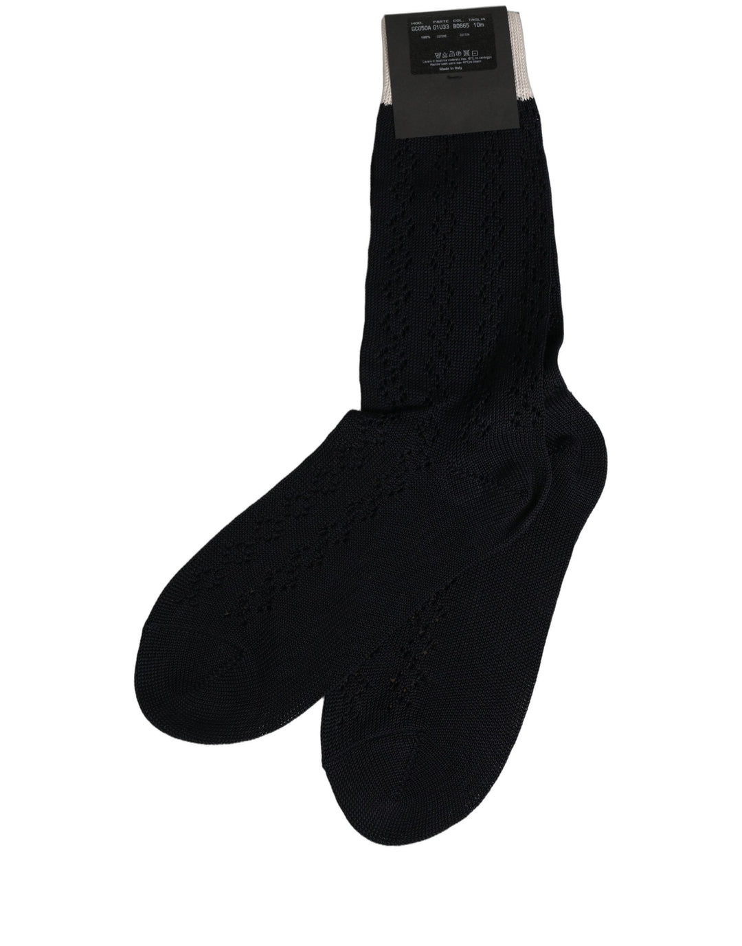 Dolce &amp; Gabbana Dark Blue Cotton Knit Mid Calf Accessory Socks