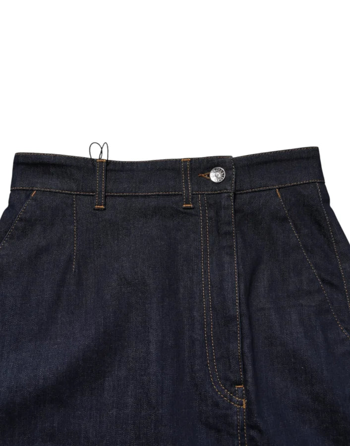 Dolce &amp; Gabbana Dark Blue Cotton A-line Denim Midi Skirt