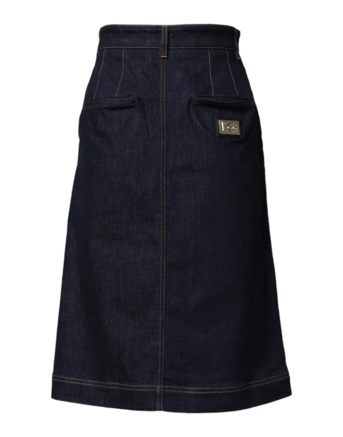 Dolce &amp; Gabbana Dark Blue Cotton A-line Denim Midi Skirt