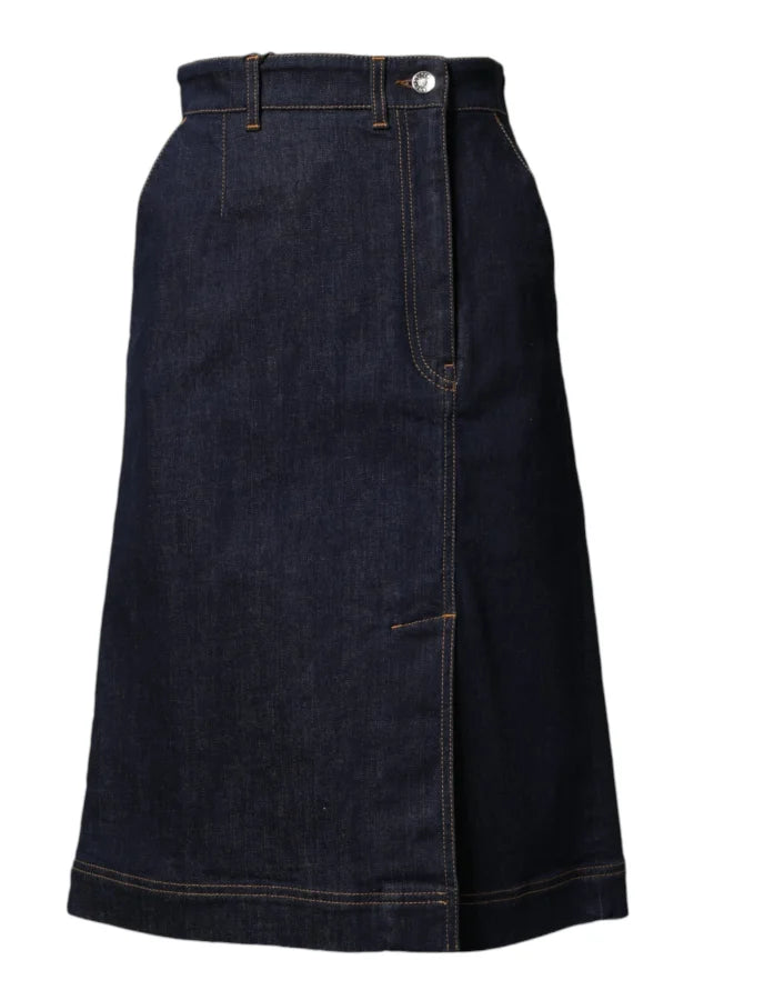 Dolce &amp; Gabbana Dark Blue Cotton A-line Denim Midi Skirt