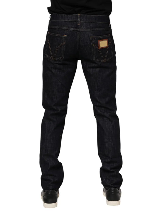 Dolce &amp; Gabbana Dark Blue Cotton Logo Plaque Men Denim Jeans