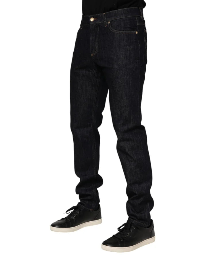 Dolce &amp; Gabbana Dark Blue Cotton Logo Plaque Men Denim Jeans