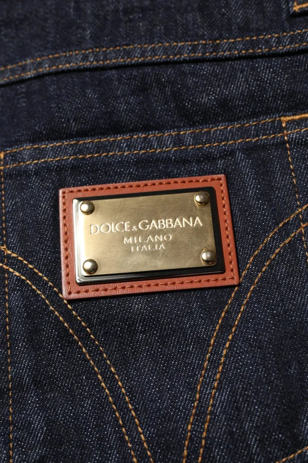 Dolce &amp; Gabbana Dark Blue Cotton Logo Plaque Men Denim Jeans