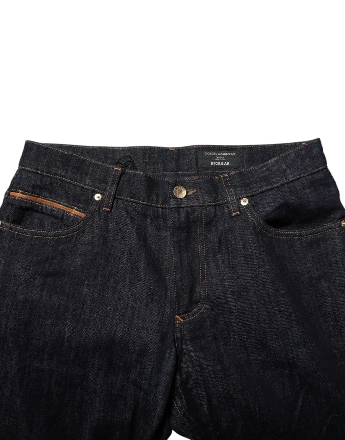 Dolce &amp; Gabbana Dark Blue Cotton Logo Plaque Men Denim Jeans