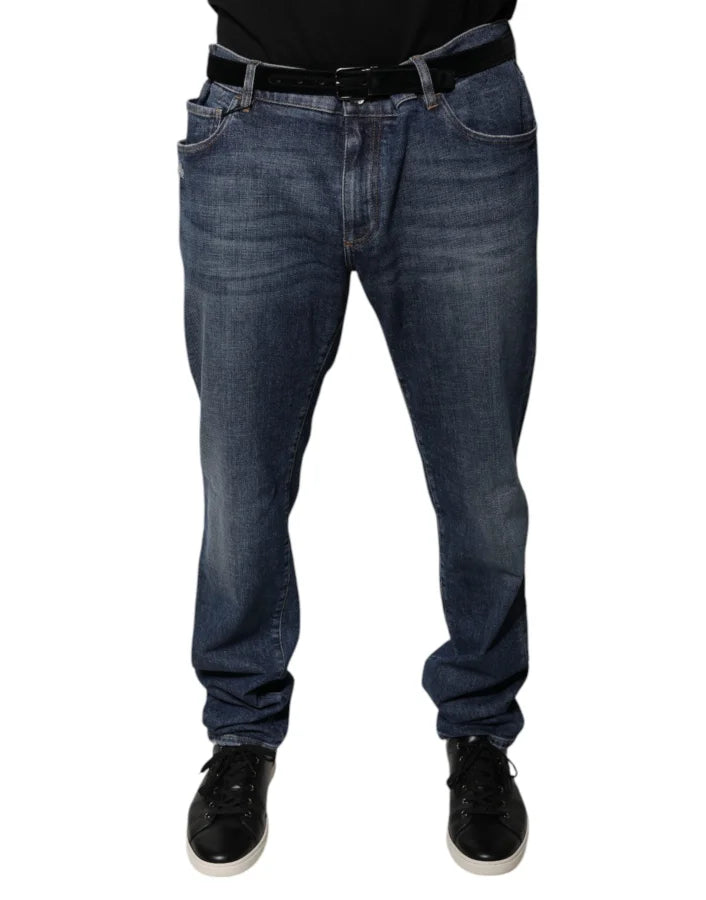 Dolce &amp; Gabbana Dark Blue Cotton Logo Skinny Denim Jeans