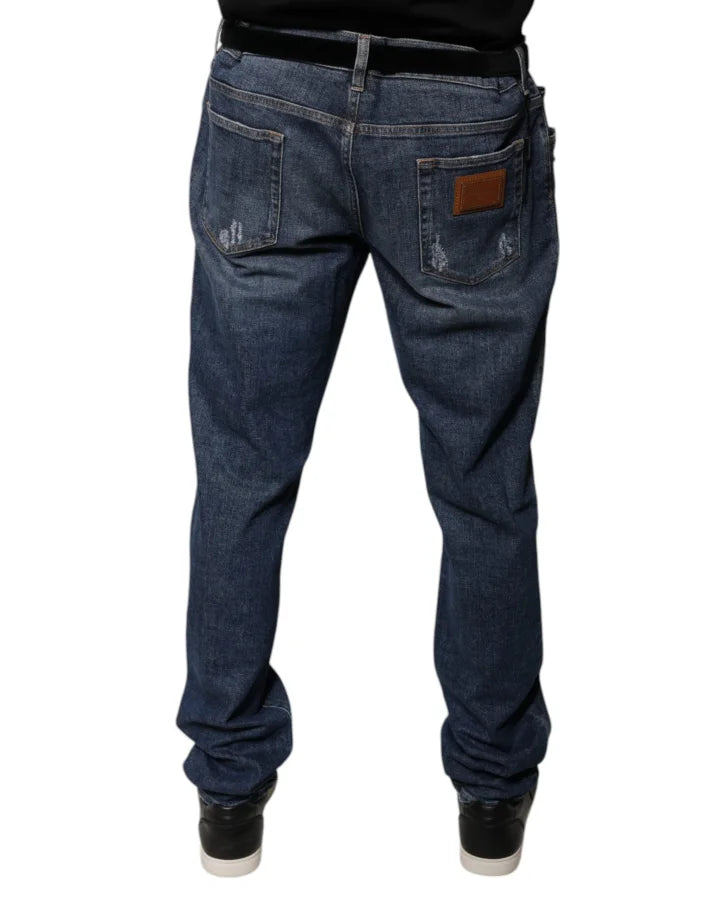 Dolce &amp; Gabbana Dark Blue Cotton Logo Skinny Denim Jeans