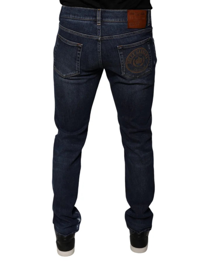 Dolce &amp; Gabbana Dark Blue Cotton Logo Skinny Denim Jeans