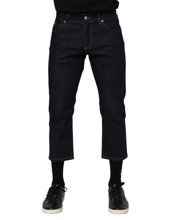 Dolce & Gabbana Dark Blue Cotton Logo Slim Fit Men Denim Jeans