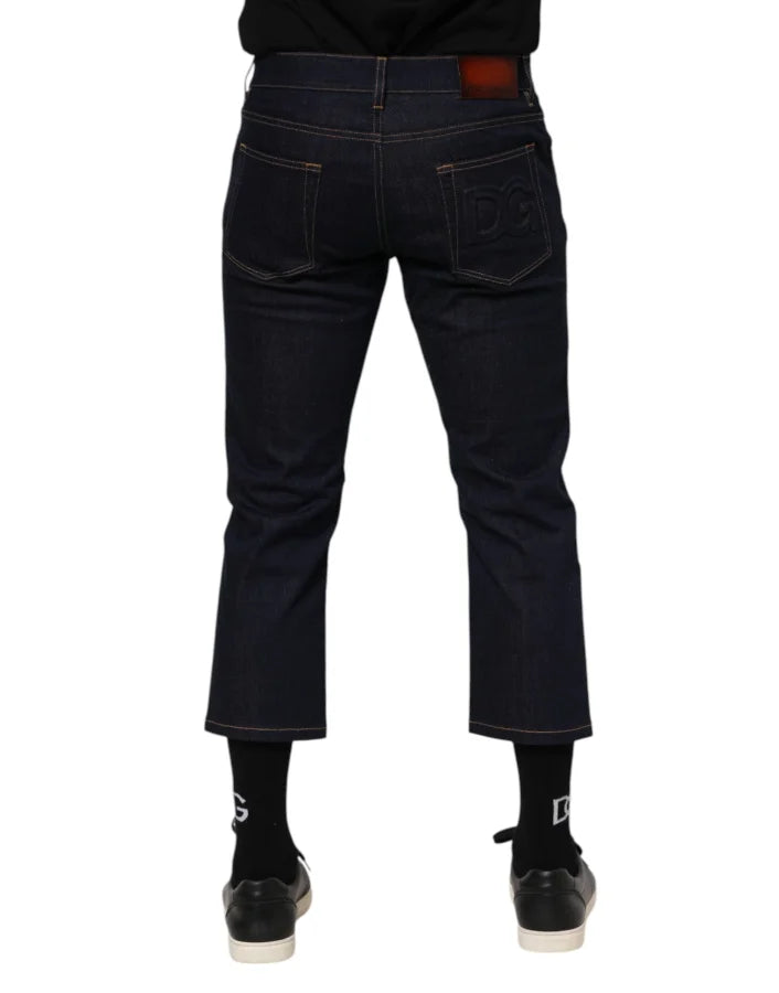 Dolce &amp; Gabbana Dark Blue Cotton Logo Slim Fit Men Denim Jeans