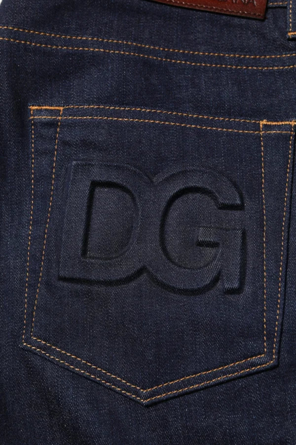 Dolce &amp; Gabbana Dark Blue Cotton Logo Slim Fit Men Denim Jeans
