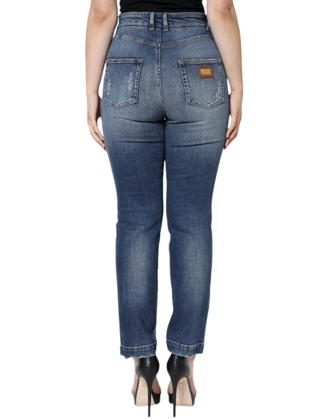 Dolce &amp; Gabbana Dark Blue Cotton Tattered Skinny Denim Jeans