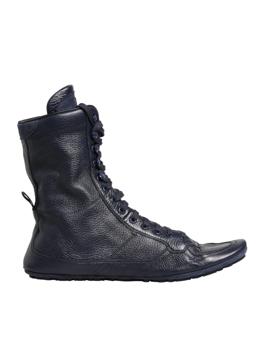 Dolce &amp; Gabbana Dark Blue Deer Leather Mid Calf Boots Shoes