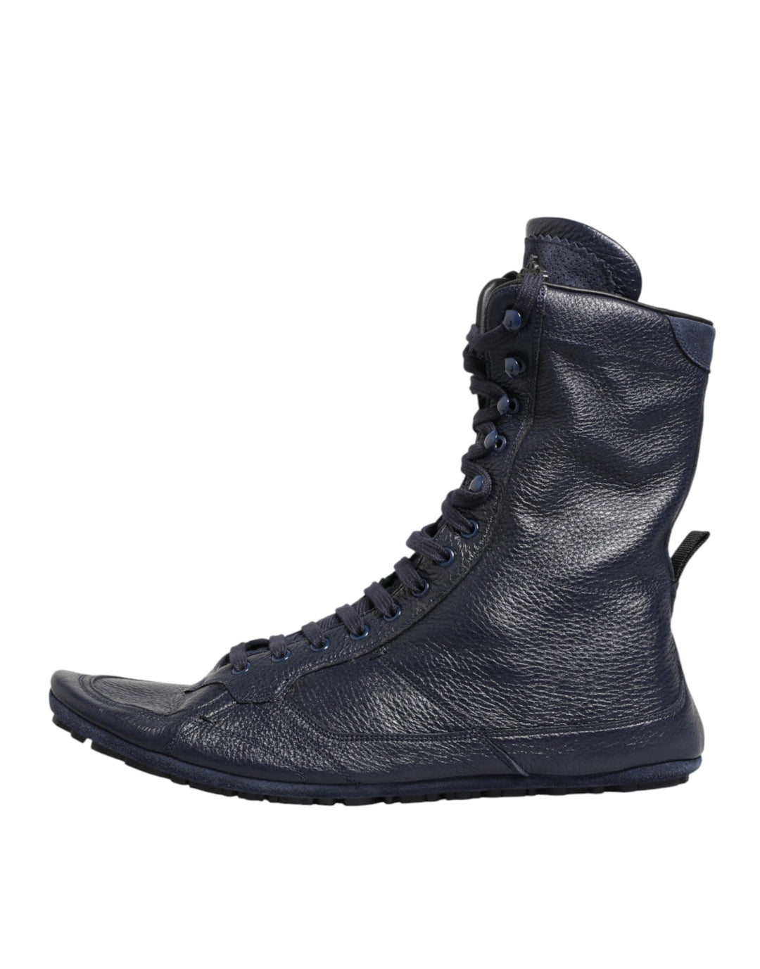 Dolce &amp; Gabbana Dark Blue Deer Leather Mid Calf Boots Shoes